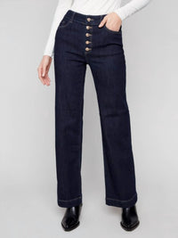 Charlie B - Wide Leg Embellished Button Jeans