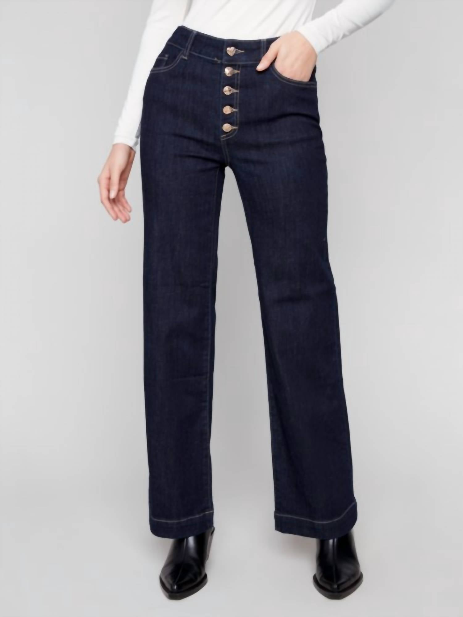 Charlie B - Wide Leg Embellished Button Jeans