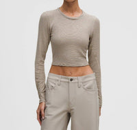 lululemon Hold Tight Cropped Long Sleeve in brown stripe - women's shirt