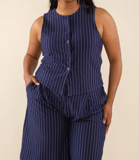 Nlt - Noah High Neck Pinstripe Vest -PLUS