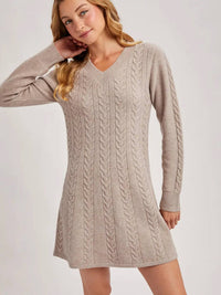 Bluivy - Cabel Knit V-neck Sweater Dress