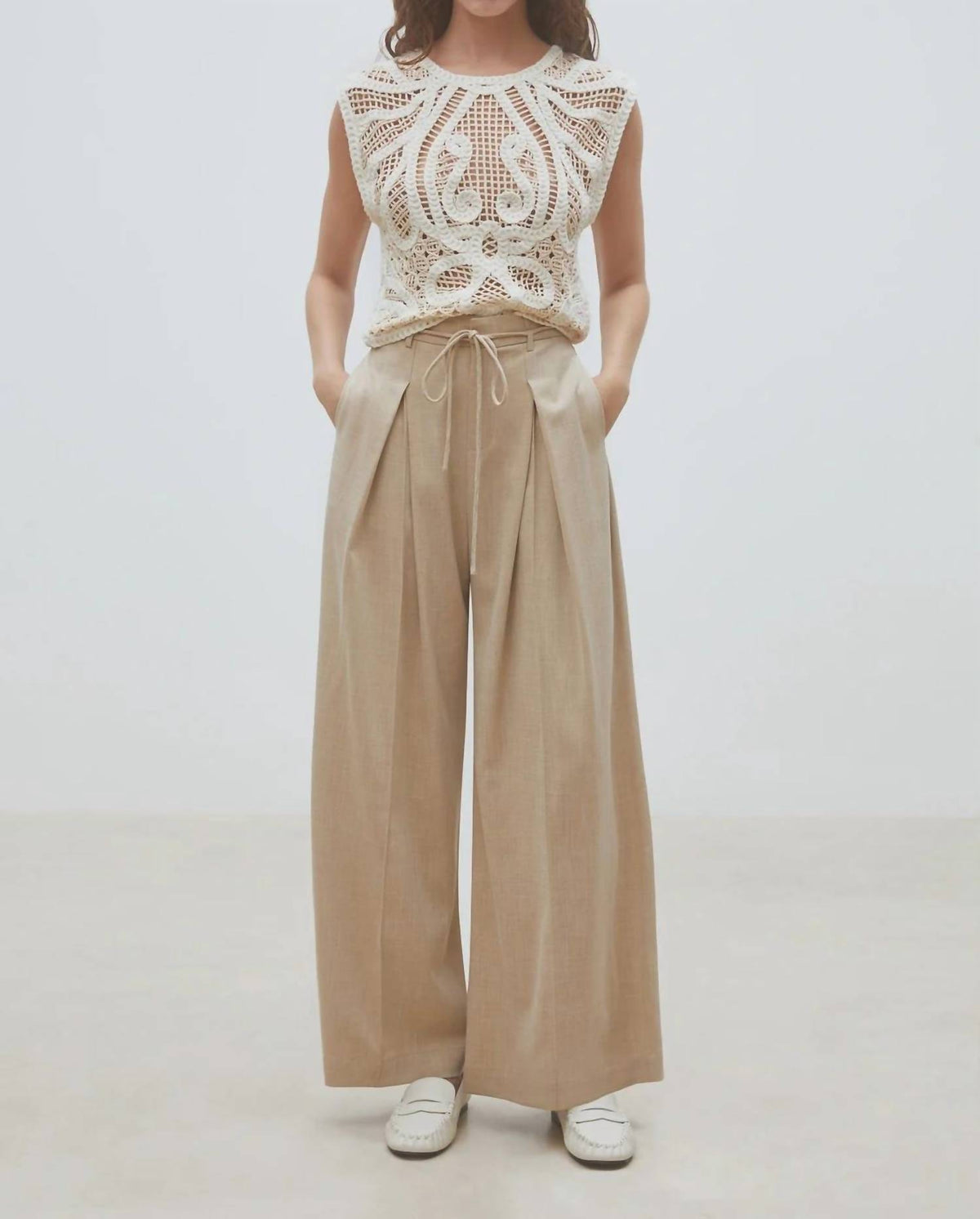 Suncoo - Jeff Woven Wide-leg Darted Pants