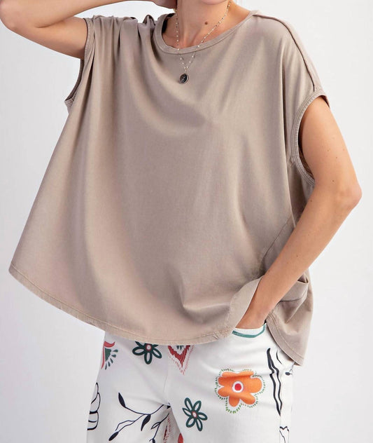 Easel - Cap Sleeve Mineral Washed Knit Top