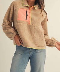 LovLov Daily Colorblock Button Pullover in desert sand - women's top