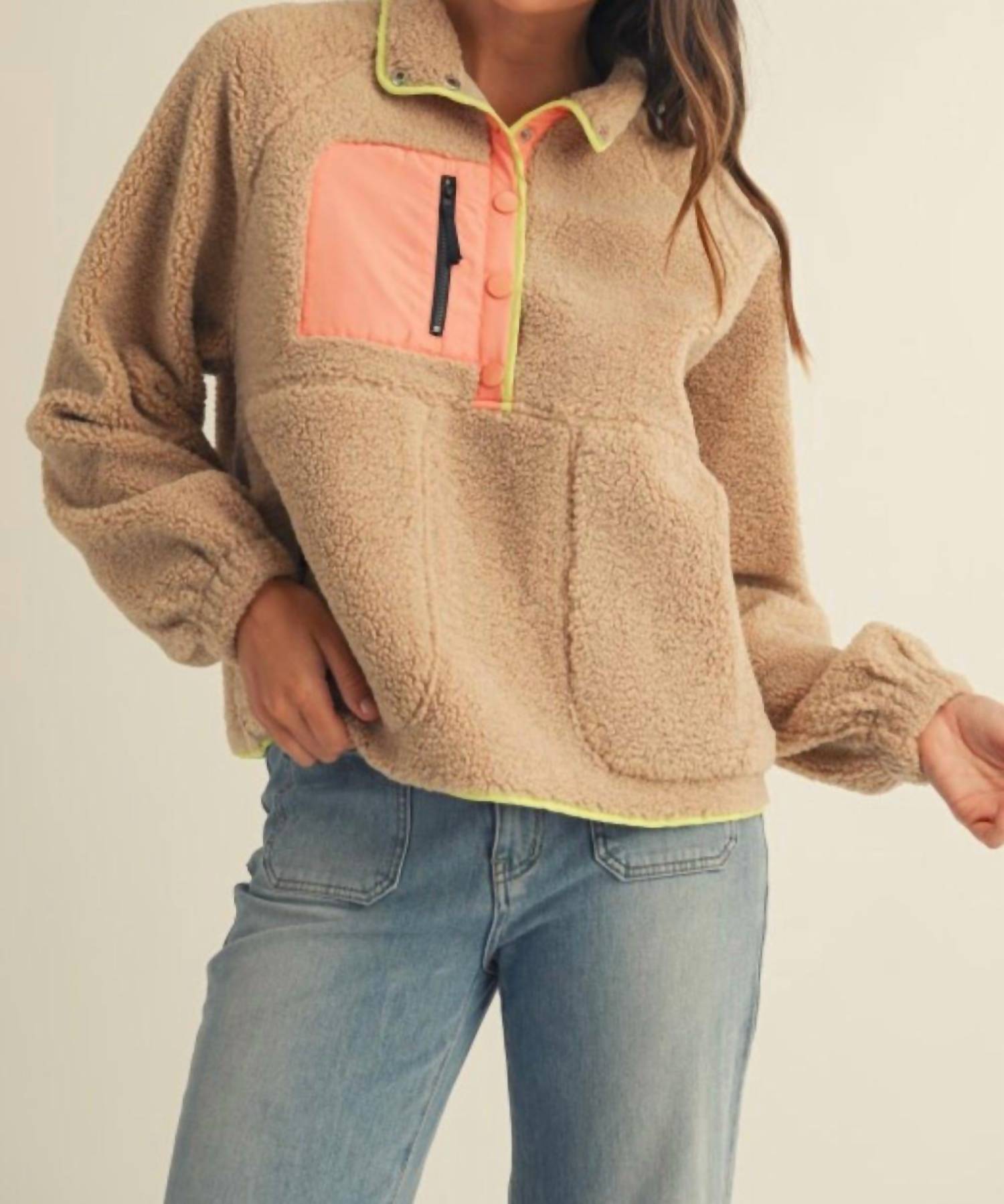 LovLov Daily Colorblock Button Pullover in desert sand - women's top