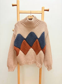 AnnieWear Argyle Pattern Turtleneck Yarn Sweater in beige - women's sweater - alternate view