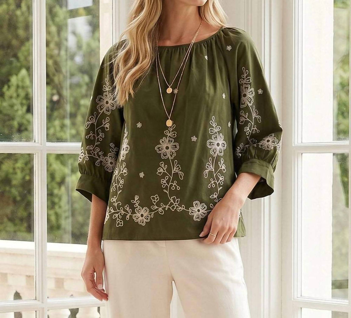 Karen Kane - Embroidered Blouson Sleeve Top