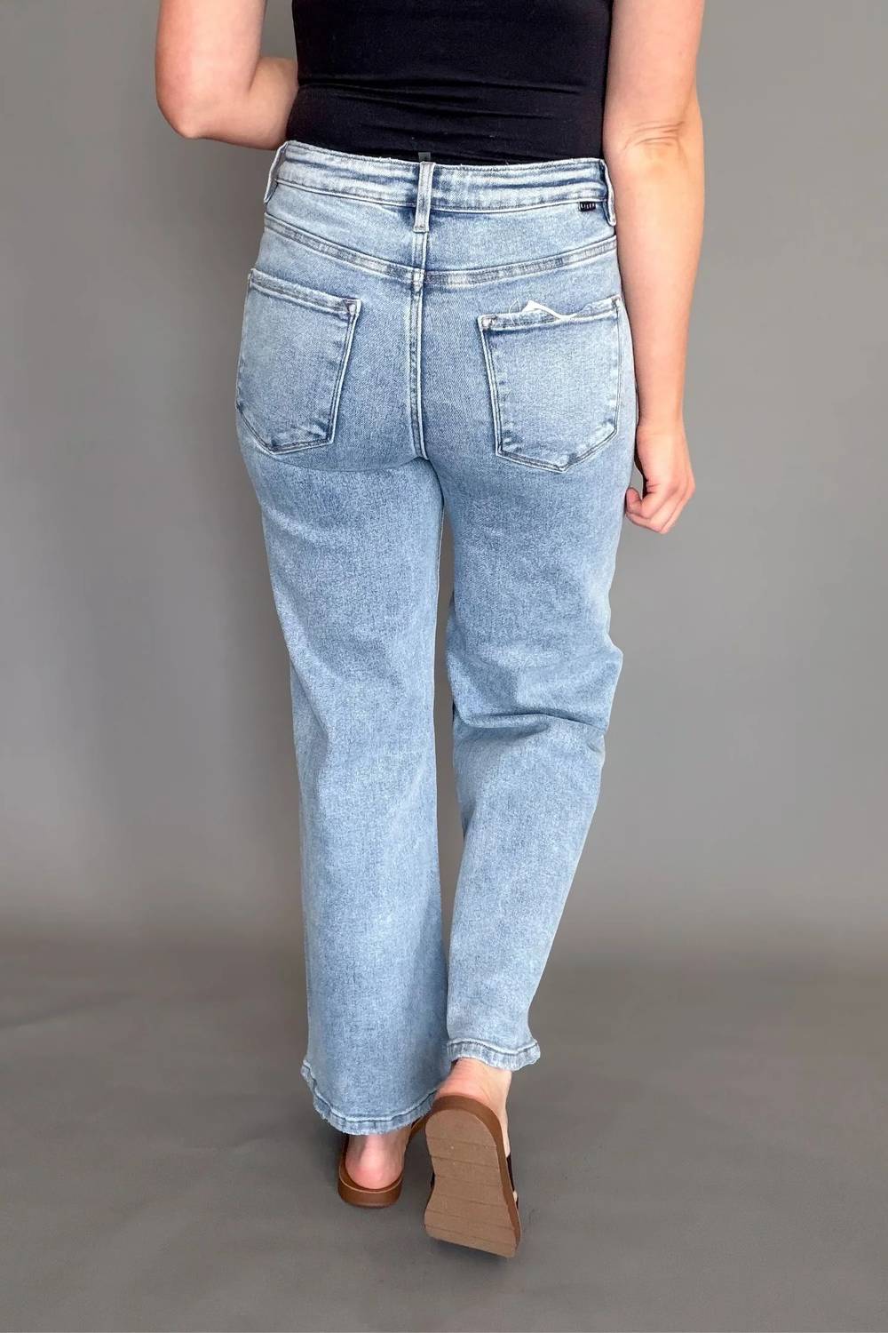 Risen - Tummy Control High Rise Crop Wide Leg Jeans