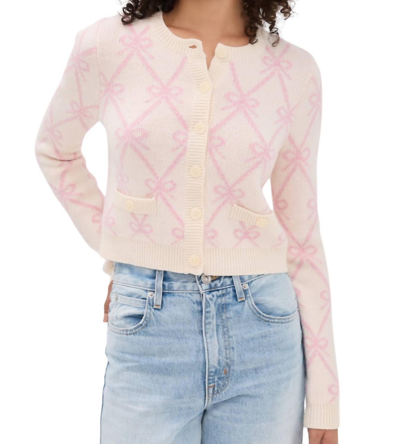 LoveShackFancy Veronika Crew Cardigan in milk rose - women's cardigan