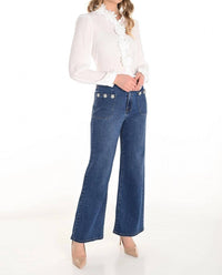 Frank Lyman Fawn Fit And Flare Jean With Jewel Embellishments in blue denim - women's jeans - view 4