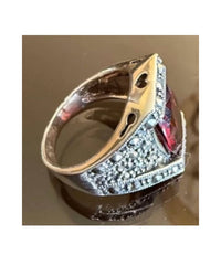 P & K Jewelry Women's Sterling Marcasite Emerald Cut Ring in red silver - women's jewelry - detail view