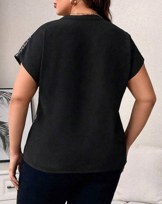 Pretty Bash - Sequin Patchwork V-Neck Plus Size