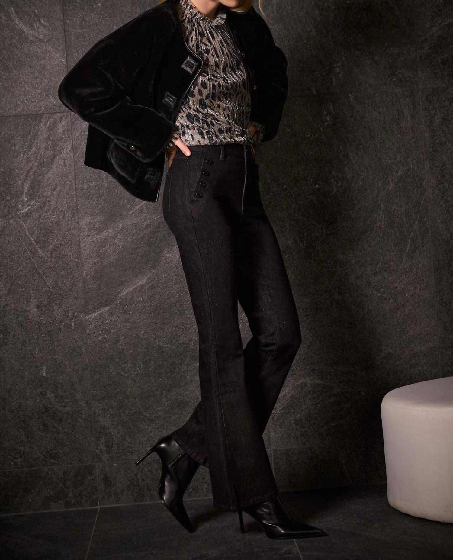 Joseph Ribkoff - Faux Fur Crew Neck Boxy Jacket
