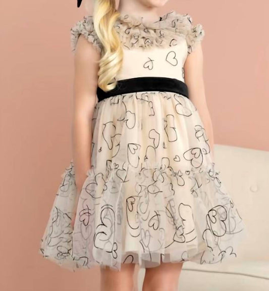 Abel & Lula - Kid's Scattered Hearts Short Sleeve Tulle Mini Dress