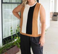 GILLI Calico Sleeveless Sweater Vest - Plus in brown black white - women's jacket
