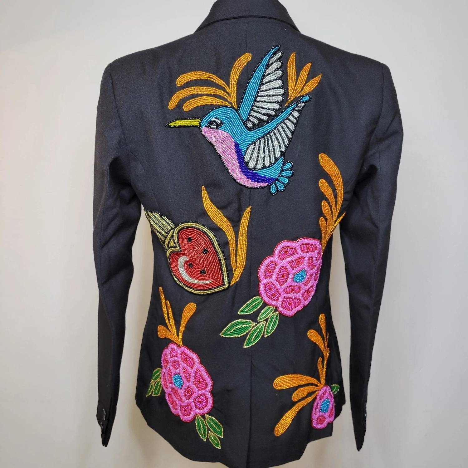 Tiana Designs Women's Veda Beaded Blazer in black multi - women's jacket - detail view