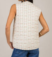 Veveret - Printed Stripe Quilt Ribbon Tie Vest