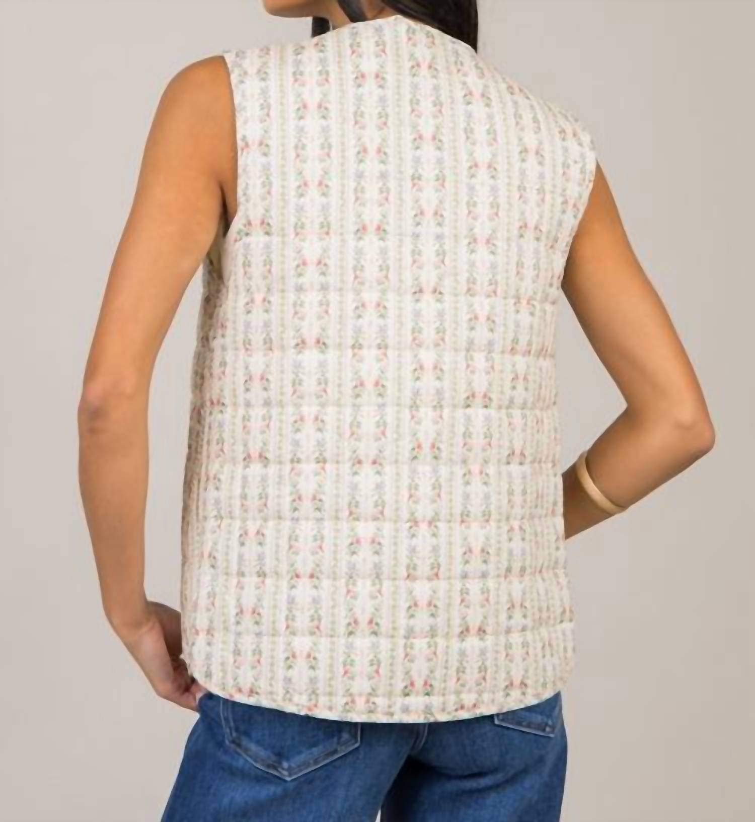 Veveret - Printed Stripe Quilt Ribbon Tie Vest