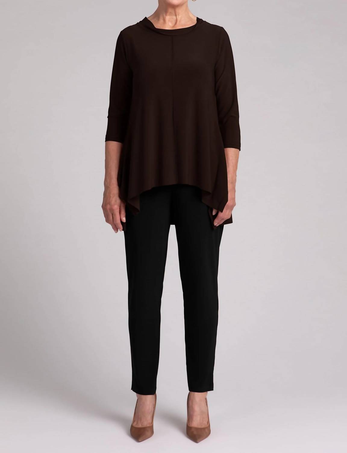 Sympli Flounce top with wide funnel collar in chocolate - women's long sleeve top - view 9
