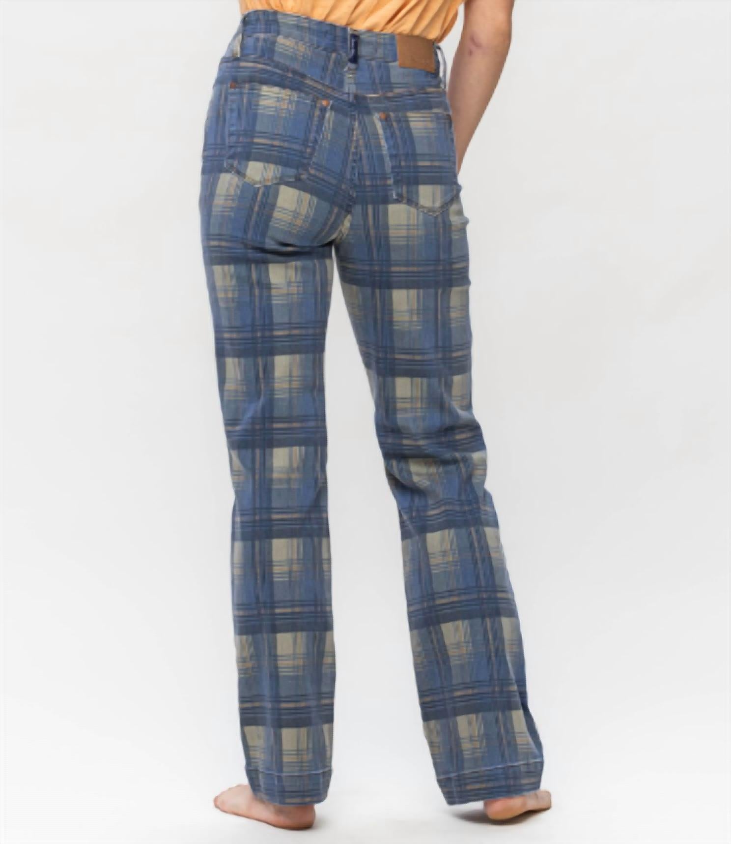 Judy Blue - High Waist Plaid Vintage Look Straight Leg Jeans