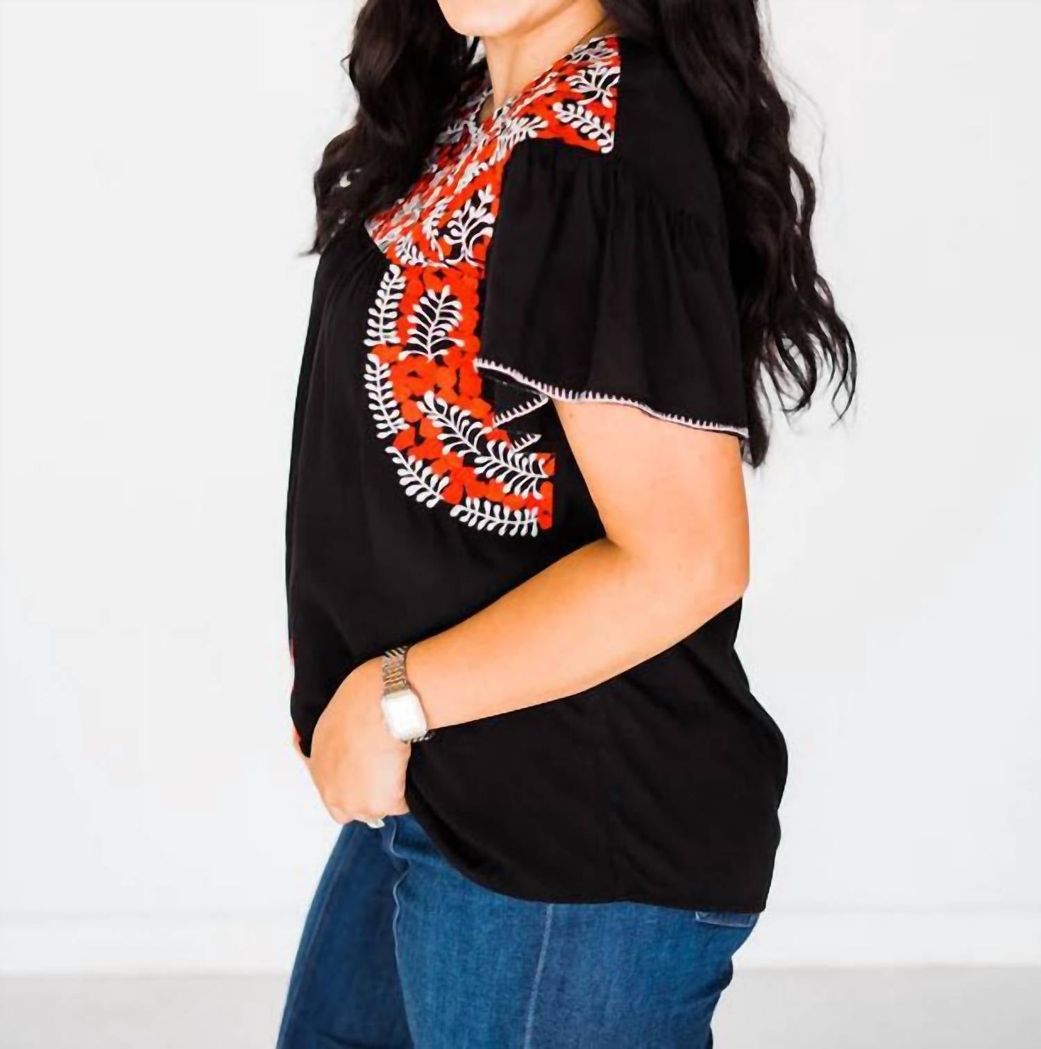 Layerz Clothing - Flutter Sleeve Embroidered Top