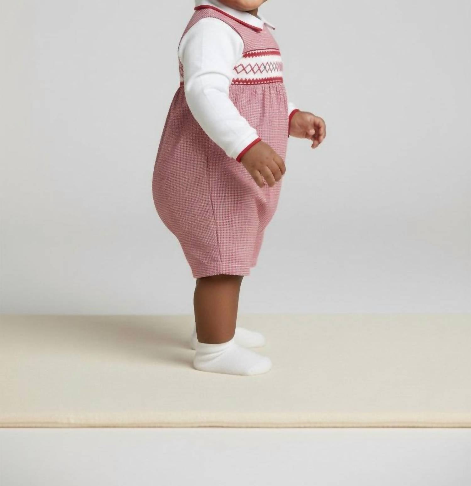 Petit Ami Zubels Check Smocked Longall in red - kids' item - detail view