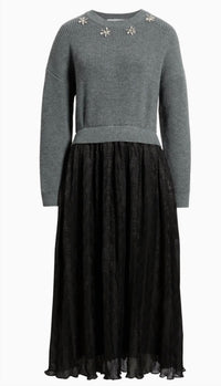 Zoe and Claire Mixed Media Embellished Sweater Dress in heather grey - women's dress - view 5
