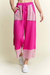 J.Her Washed Elastic Waist Wide Pants in raspberry - women's pants