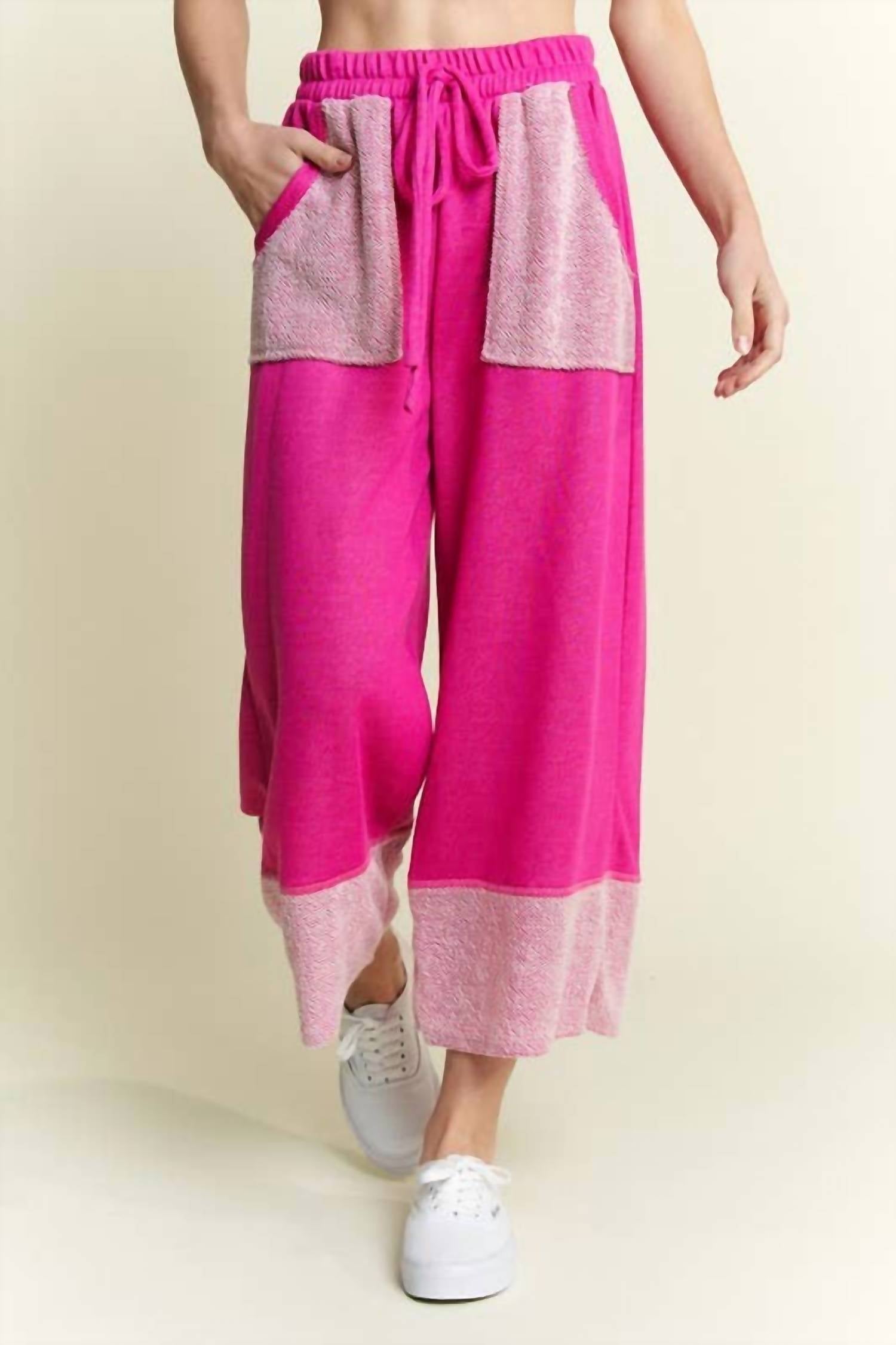 J.Her Washed Elastic Waist Wide Pants in raspberry - women's pants