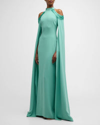 Oscar De La Renta - Cold Shoulder Bugle Beaded Embroidered Caftan Gown