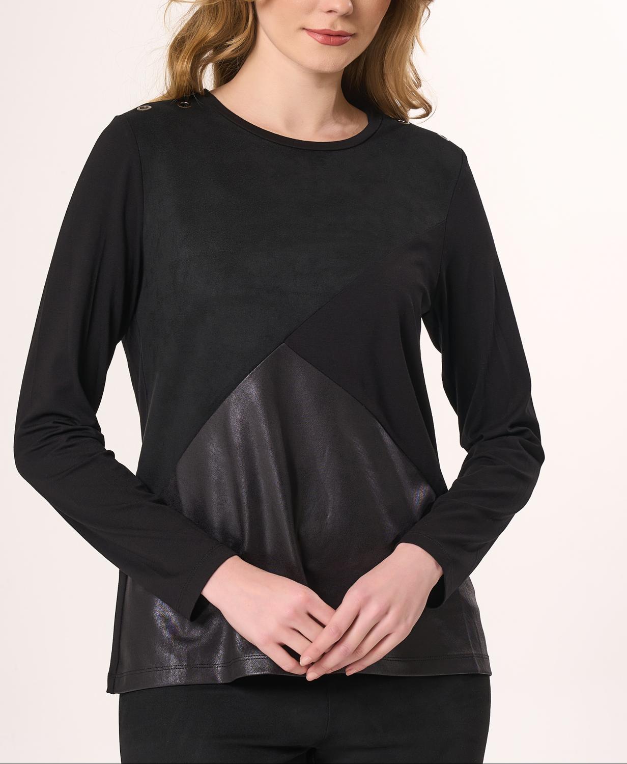 Angel Apparel Vegan Leather & Faux Suede Top in black - women's long sleeve top
