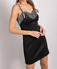 Ee:Some - Sleek Spaghetti Strap Body Con Mini Dress With Rhinestone Fringe