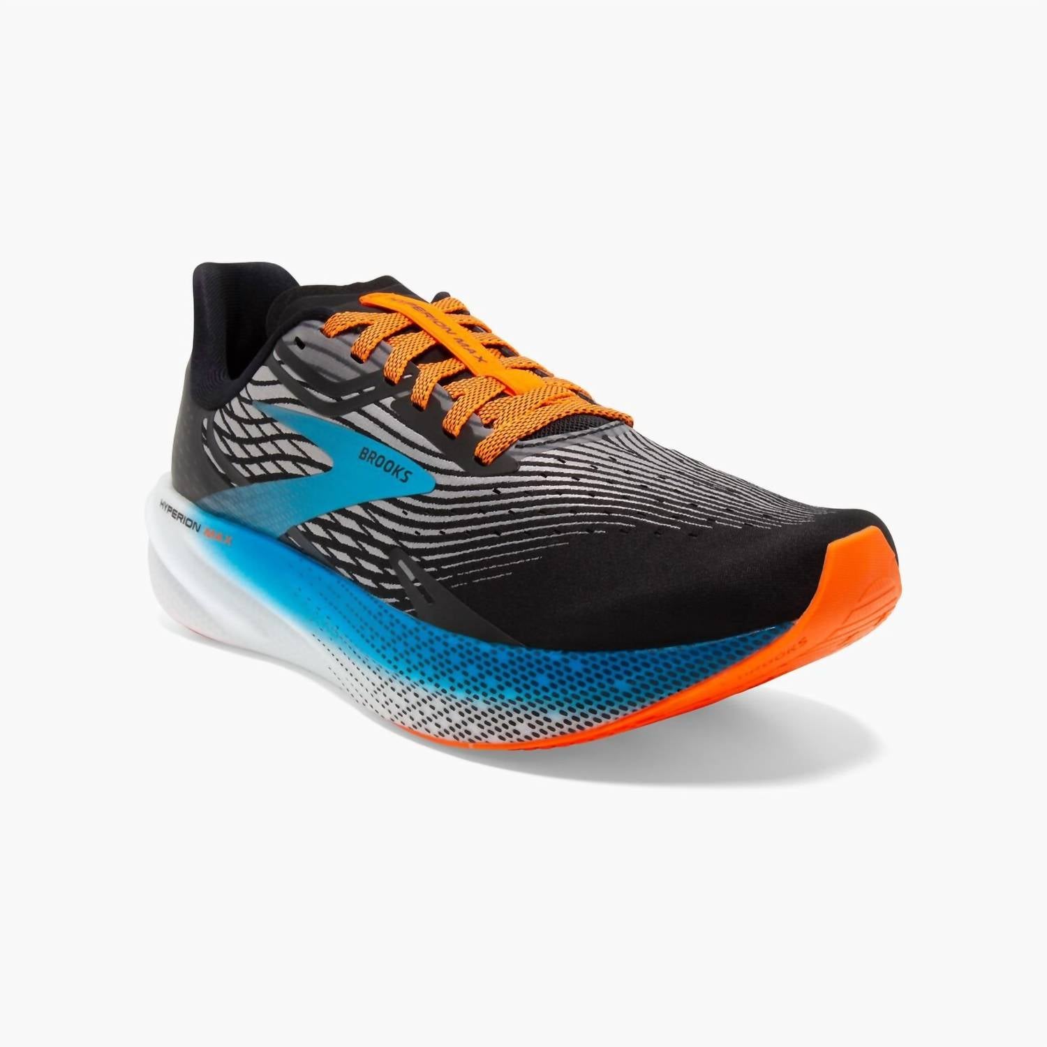 BROOKS Men's Hyperion Max Running Shoes in black grey orange clown fish - men's shoe - detail view