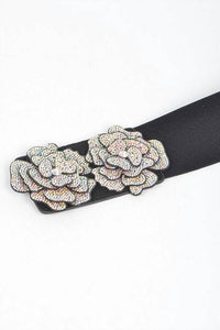 3Am By H&D Accessories - Women's Aurora Borealis Stone Flower Elastic Belt