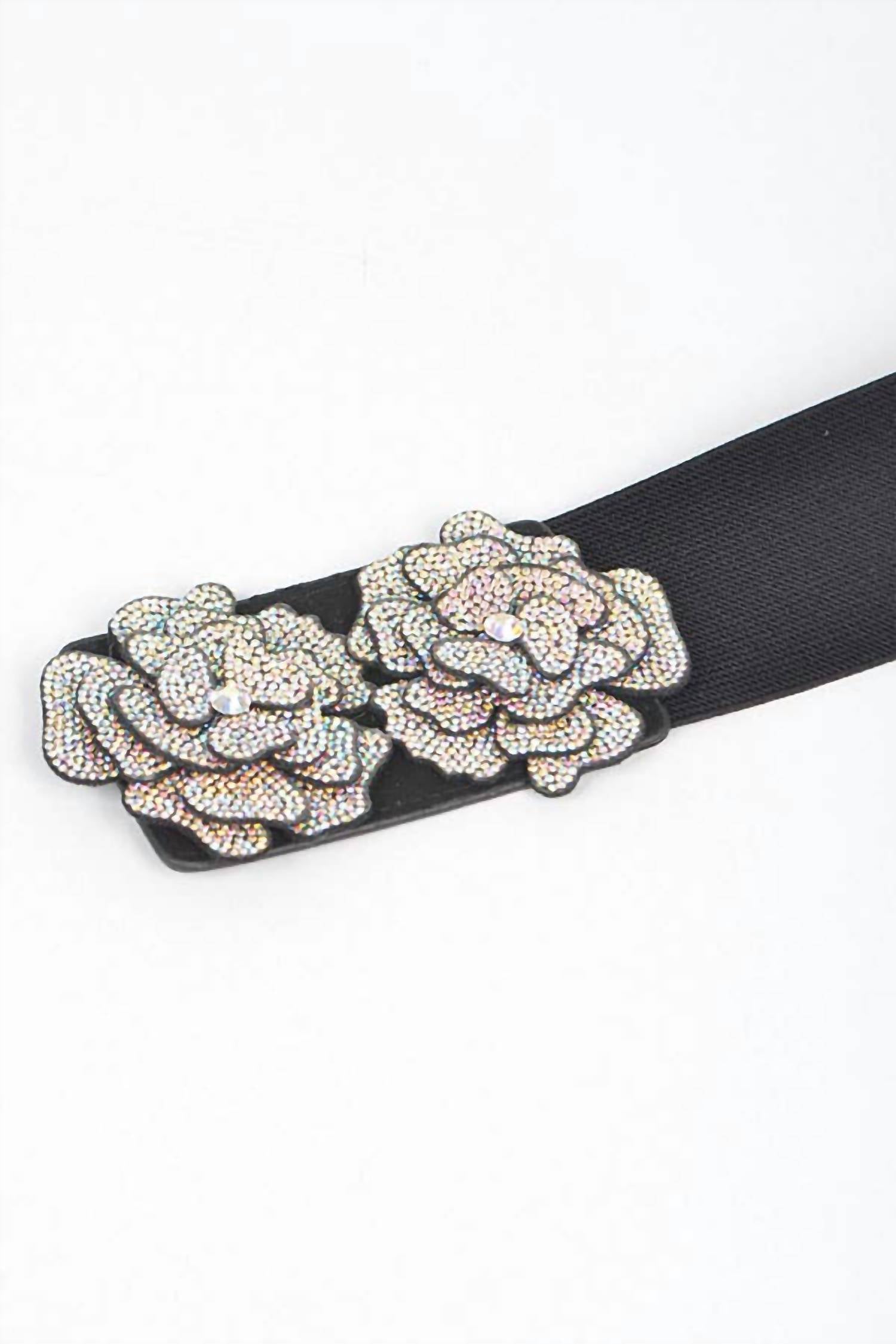 3Am By H&D Accessories - Women's Aurora Borealis Stone Flower Elastic Belt