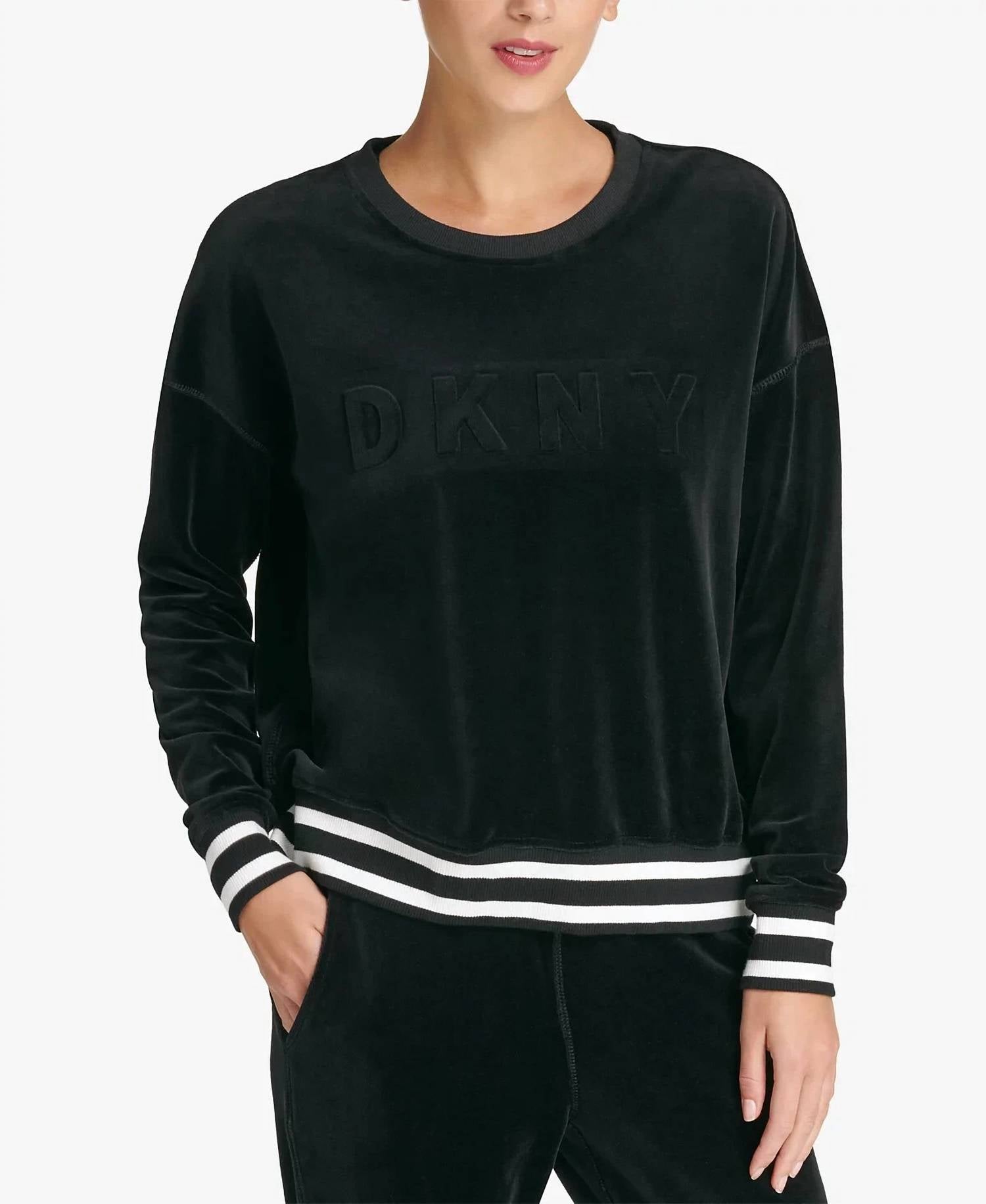 Dkny - Women's Sport Boxy Fit Velour Long Sleeve Raised Logo Sweatshirt