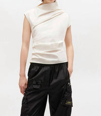 GANNI Stretch Cotton Ruched Top in egret - women's t-shirt