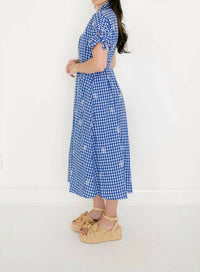 Meet Me In Santorini - Gingham Print Midi Dress