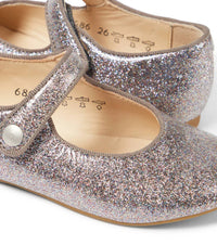 Pom d'Api Girl's Daisy Glitter Lisse Mary Jane Shoe in multi silver - kids' shoe - detail view