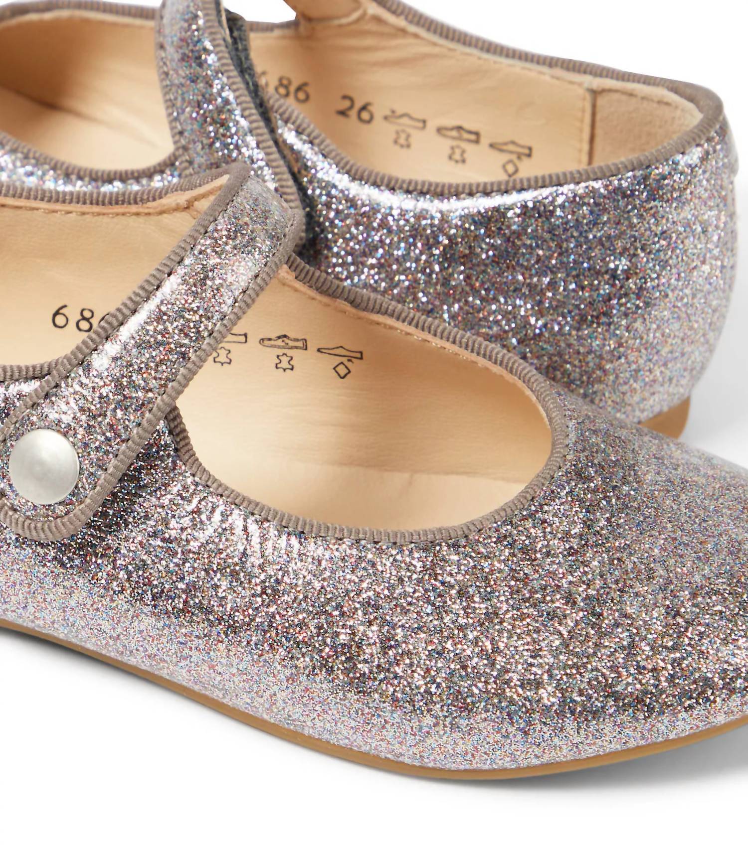 Pom d'Api Girl's Daisy Glitter Lisse Mary Jane Shoe in multi silver - kids' shoe - detail view