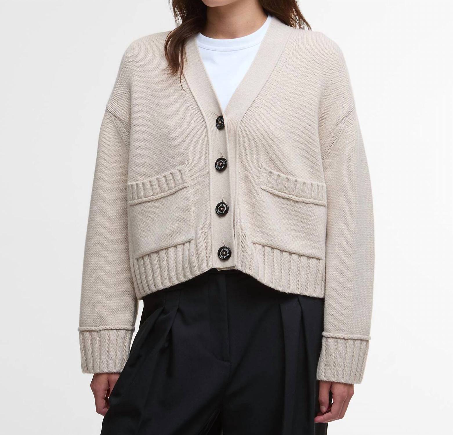 Barbour Faye Knitted Cardigan in oatmeal - women's cardigan