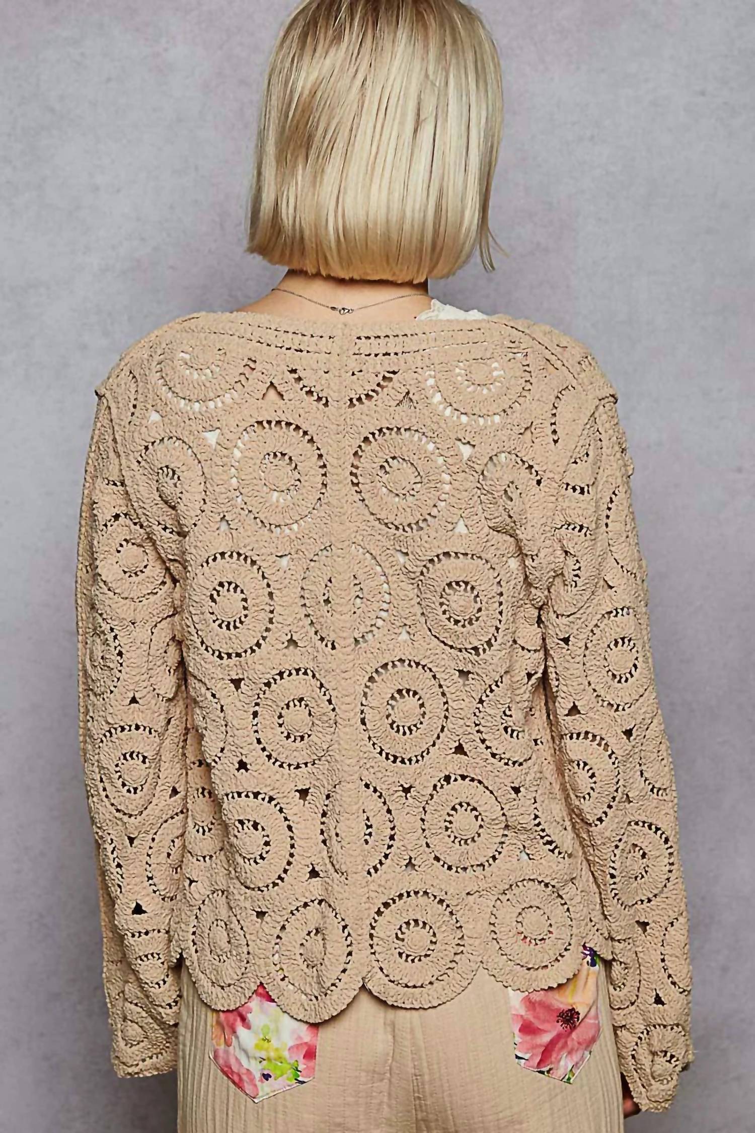 Pol - Button Down V-neck Crochet Cardigan
