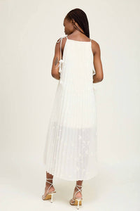 En Saison Sadie Pleated Embroidered Maxi Dress in white - women's dress - detail view