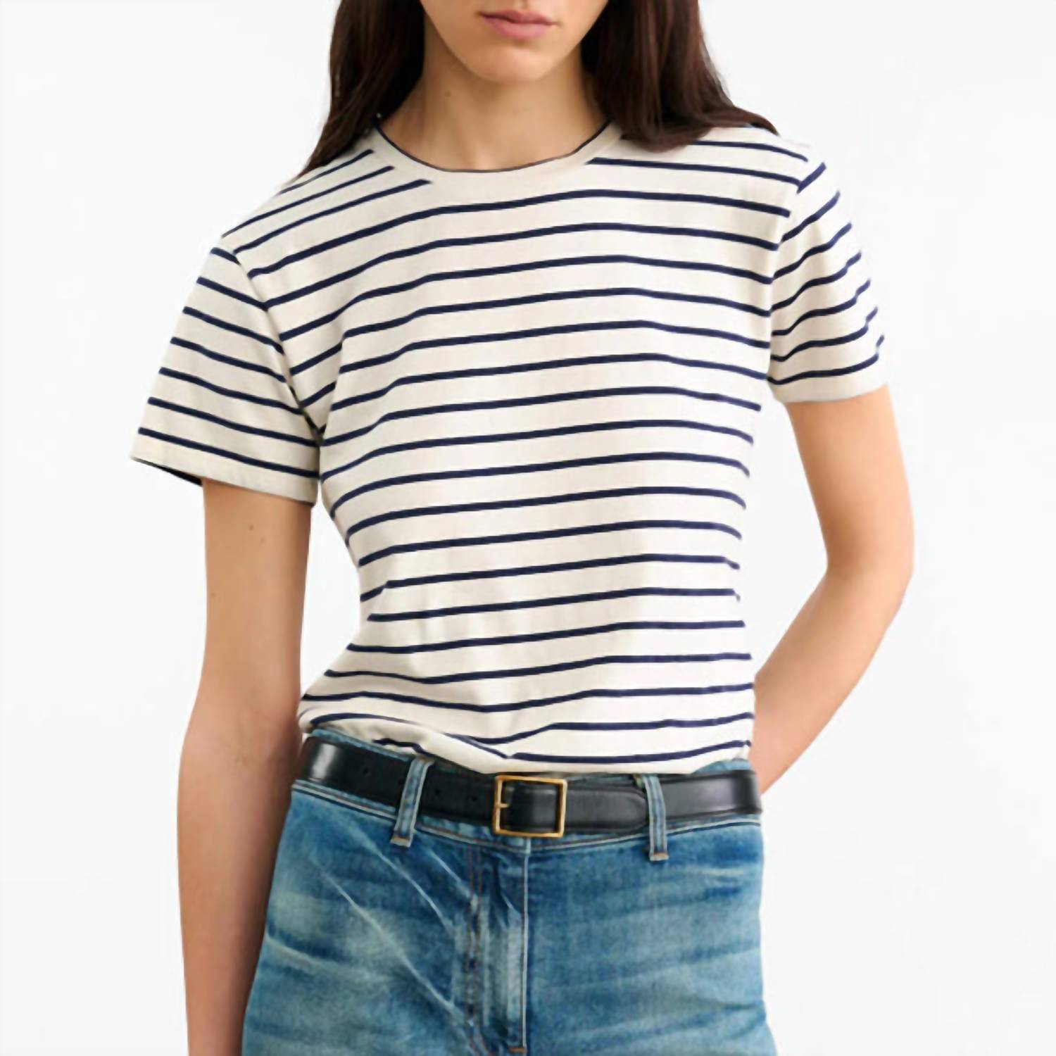 NILI LOTAN Lana Crewneck Tee in natural navy - women's t-shirt - view 4