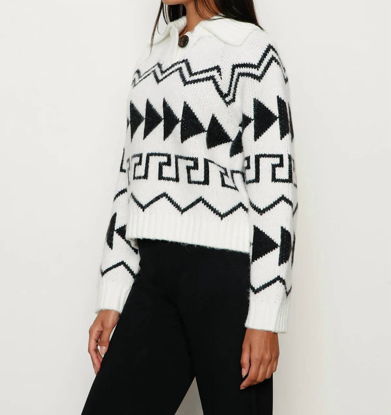 Sanctuary Below Zero Fairisle Popover Sweater in chalk and black fairisle - women's sweater - view 4