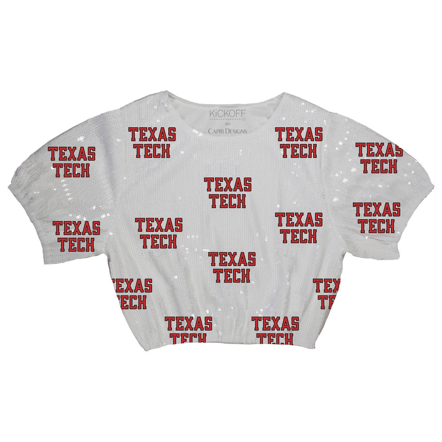Kickoff Co Women's Texas Tech Sequin Repeat Crop Shirt in white - women's shirt