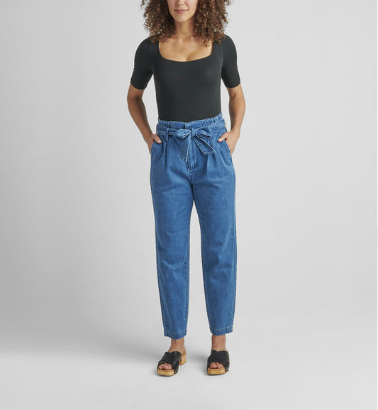 Belted Pleat High Rise Tapered Leg Pant