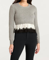 cinq a sept Zyla Pullover Sweater in heather grey ivory black - women's sweater