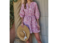 Sugarlips - Daney Floral Dabria Split Neck Mini Dress
