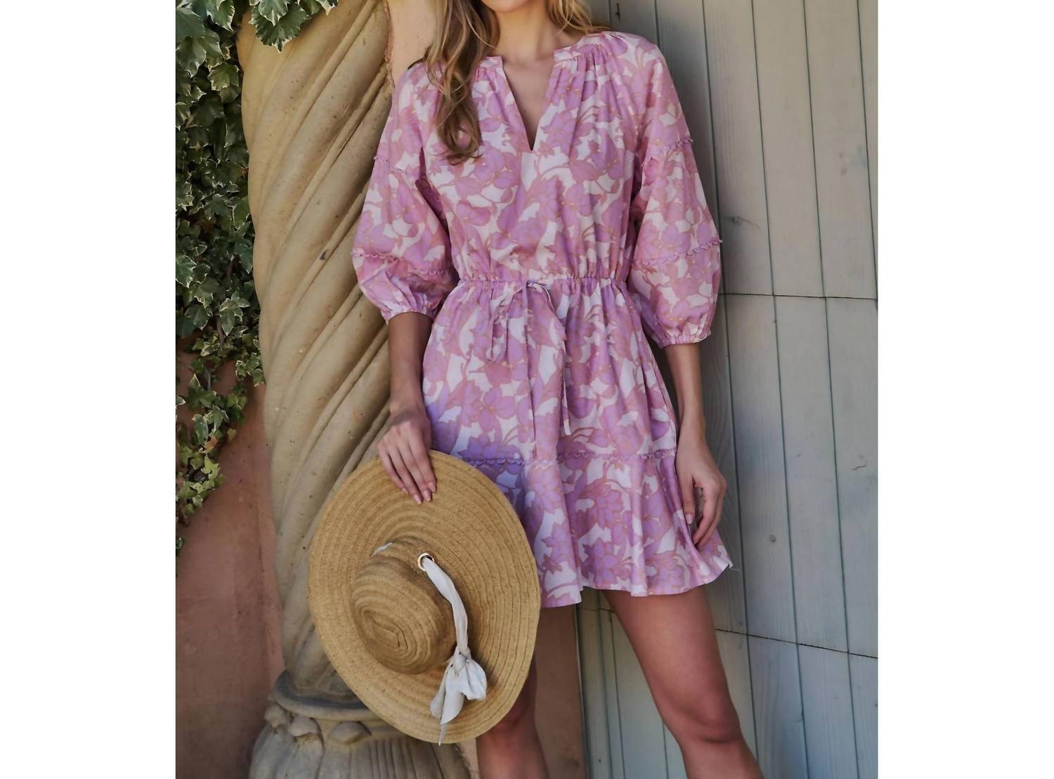 Sugarlips - Daney Floral Dabria Split Neck Mini Dress